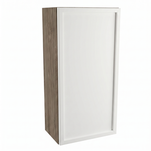 Wisząca szafka łazienkowa Roma 30 cm Biała / Orzech Ciemny z półką wewnętrzną i systemem push-to-open, nowoczesny, wiszący mebel do łazienki.