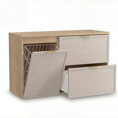 Szafka pod umywalkę z szufladami i koszem na pranie 100 cm Roma - Kaszmir/Dąb Cremona