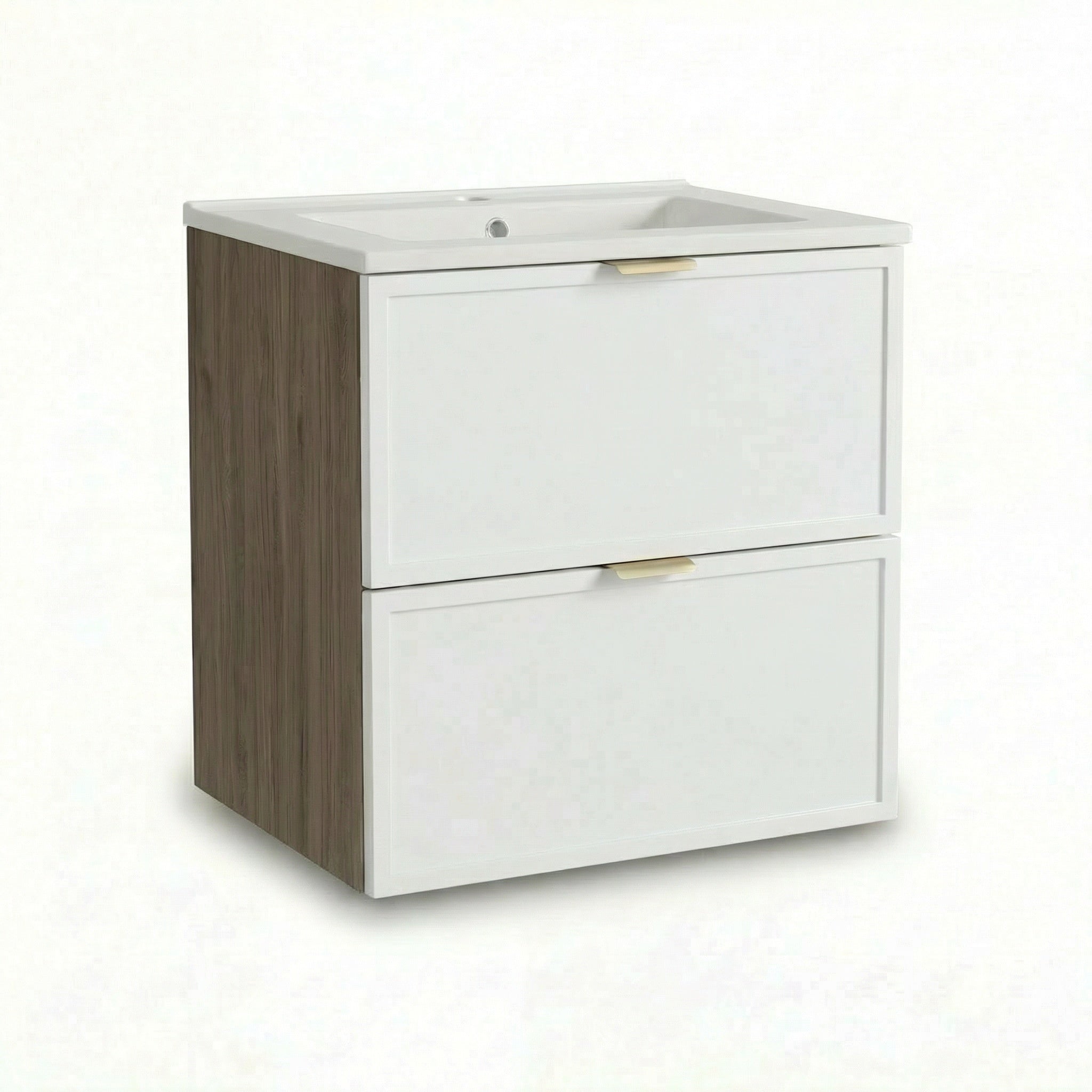 Szafka pod umywalkę z szufladami z umywalką 60 cm Roma - Biały/Orzech Ciemny