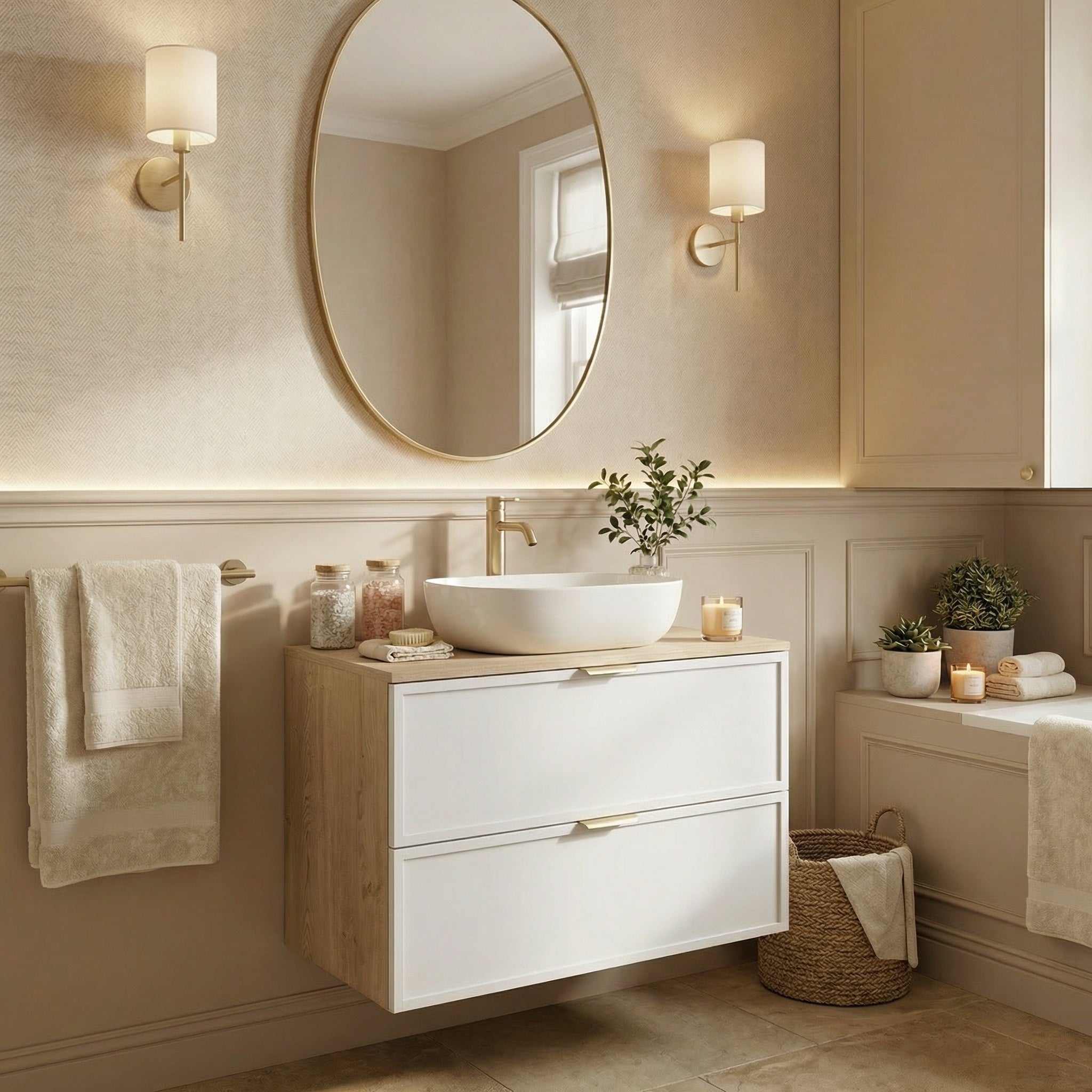 Szafka pod umywalkę z szufladami 80 cm Roma - Biały/Dąb Cremona