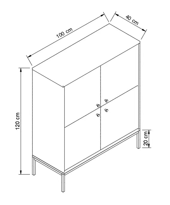 Komoda wysoka 100 cm, 4 drzwi, gładkie fronty, na metalowym stelażu Dąb Cremona Gaja