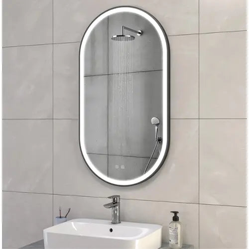 Lustro ścienne LED OVL 50x100 cm - Czarne
