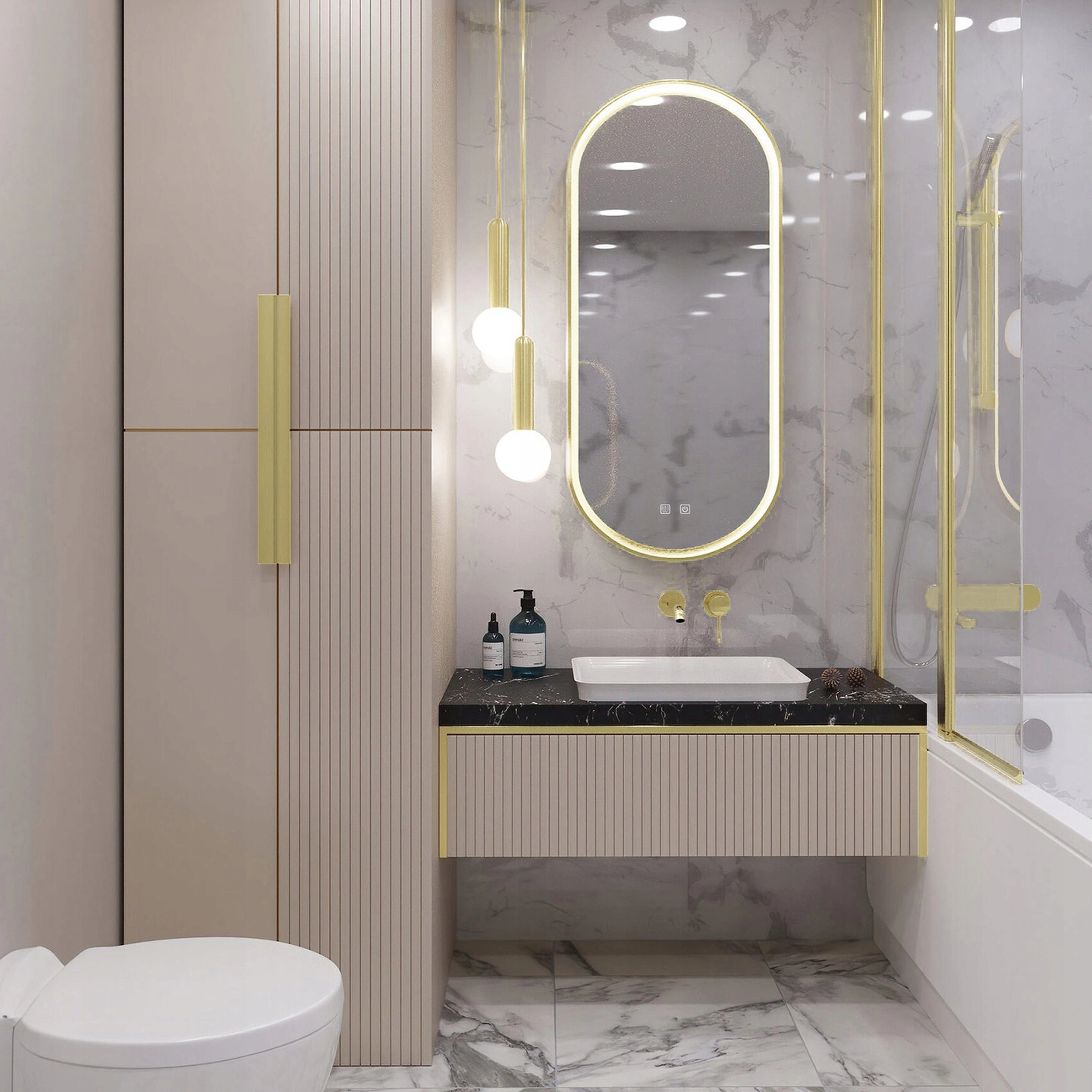Lustro ścienne LED OVL 50x100 cm - Złote