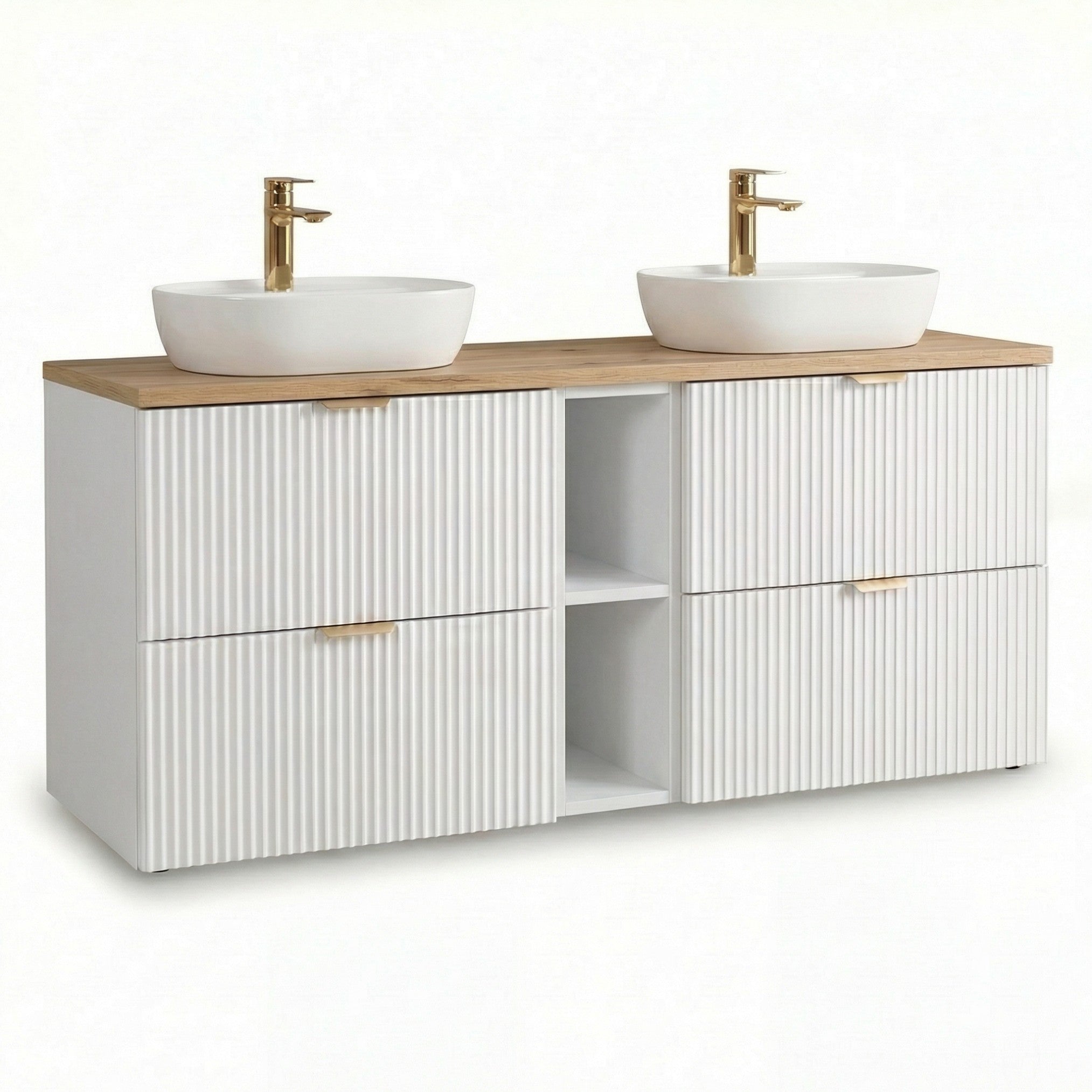 Zestaw mebli łazienkowych: Szafka pod umywalkę z umywalkami 140 cm Biały Willy