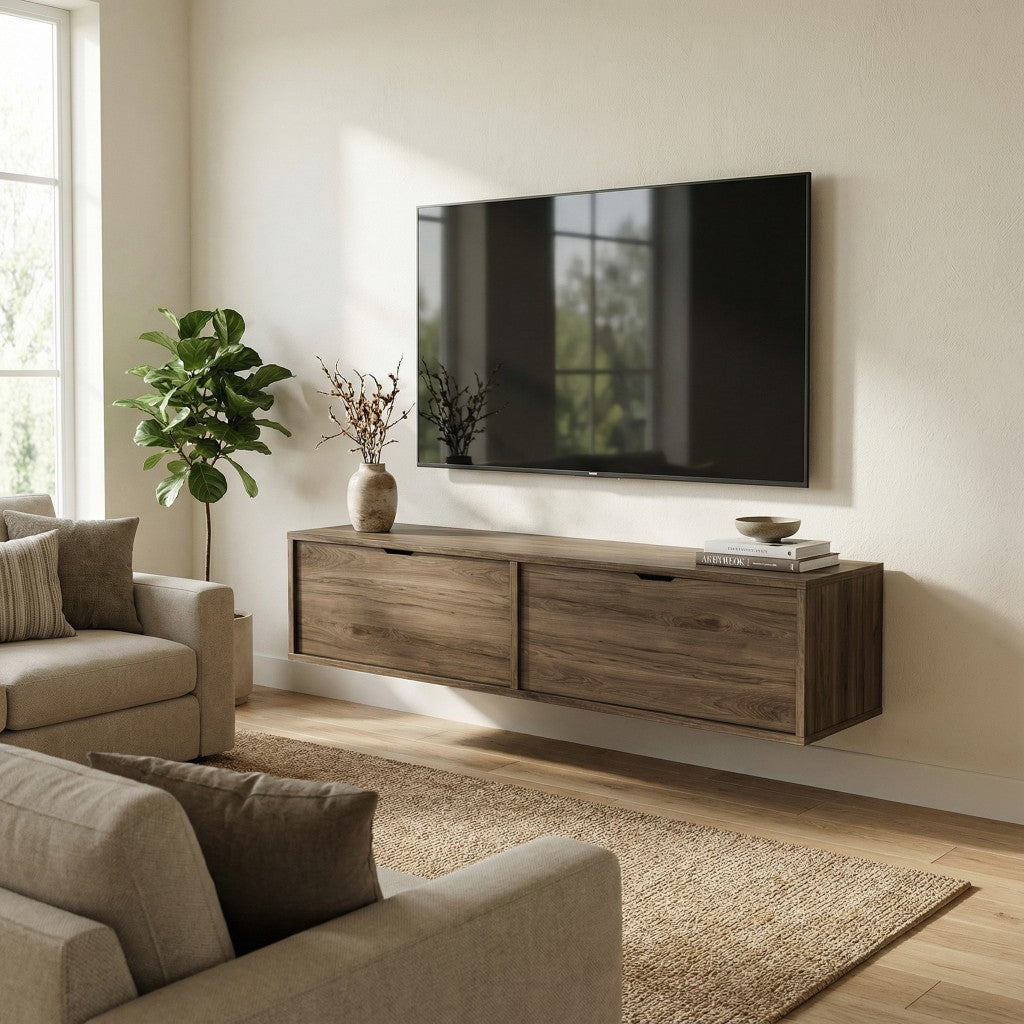 Szafka RTV 140 cm wisząca Aura - Orzech Ciemny