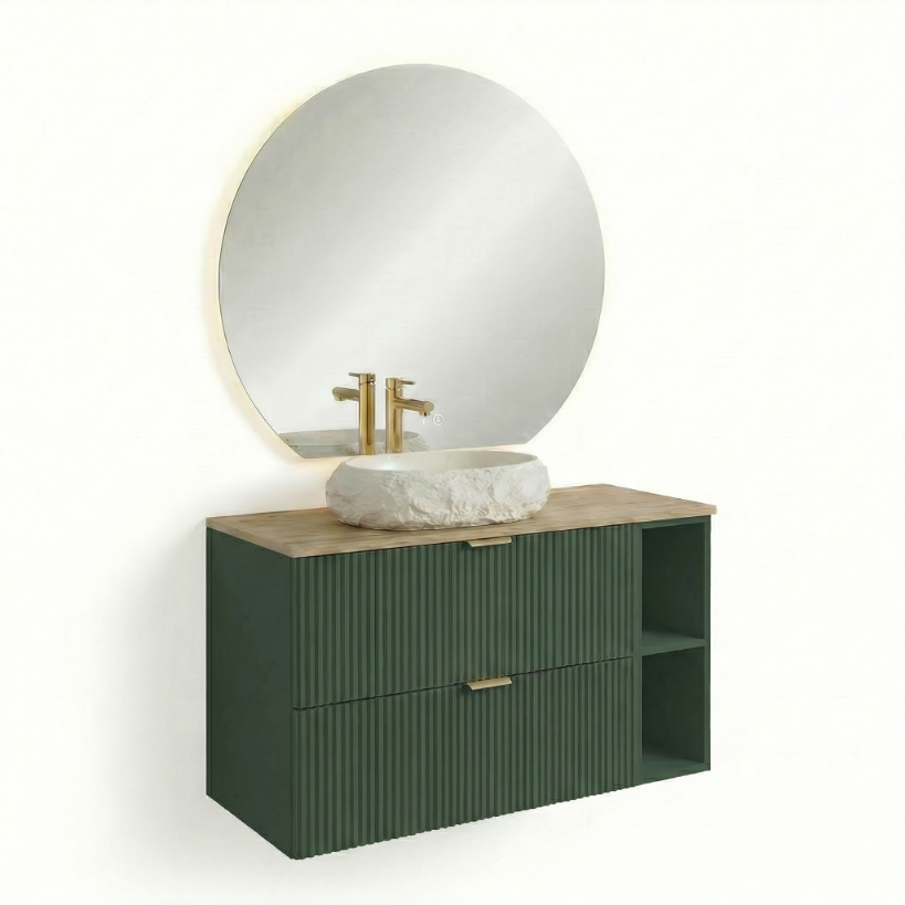 Zestaw mebli łazienkowych: Szafka z 2 szufladami z umywalką, lustro LED Szałwiowy Willy