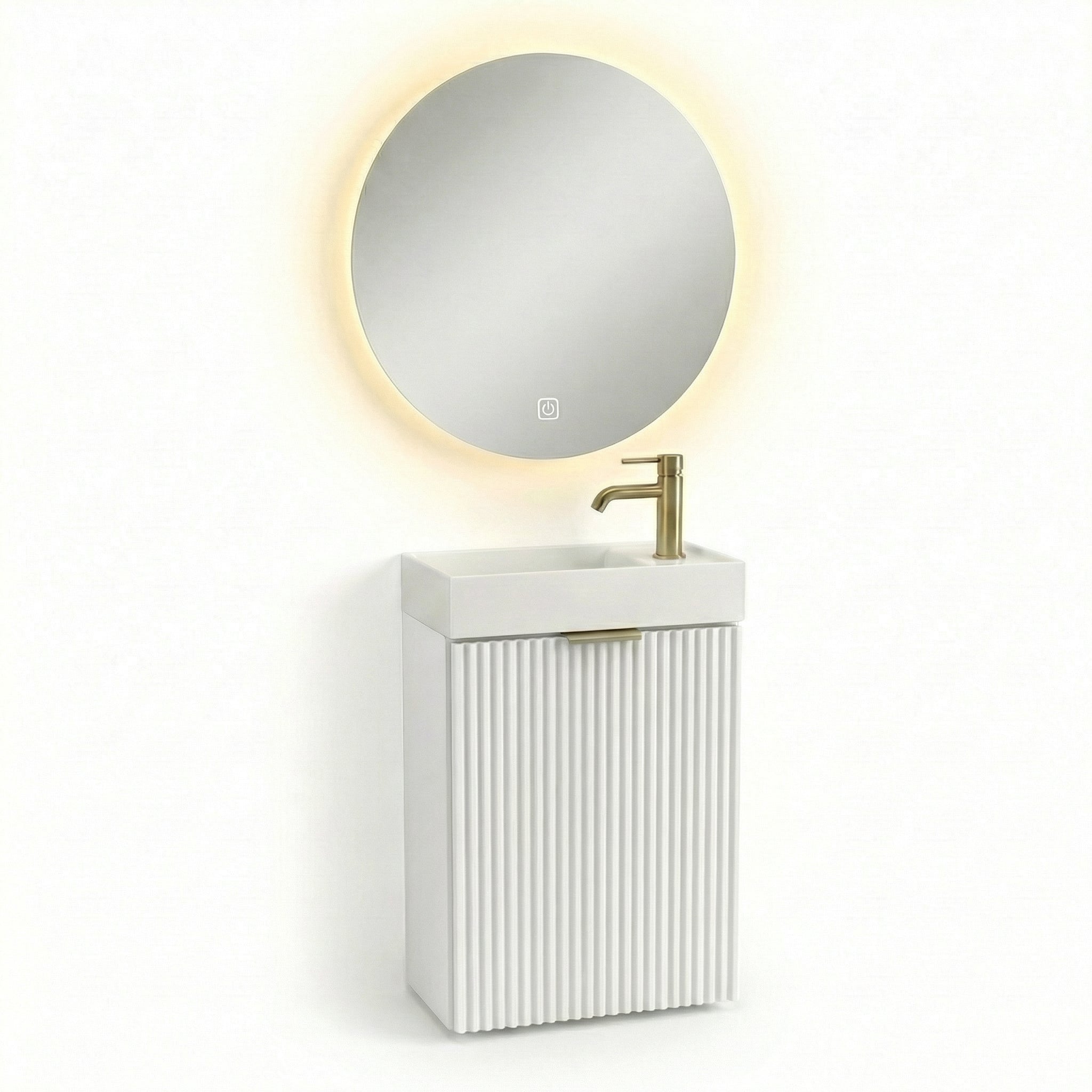 Zestaw mebli: Szafka łazienkowa 40 cm z umywalką i lustrem LED Willy Biały