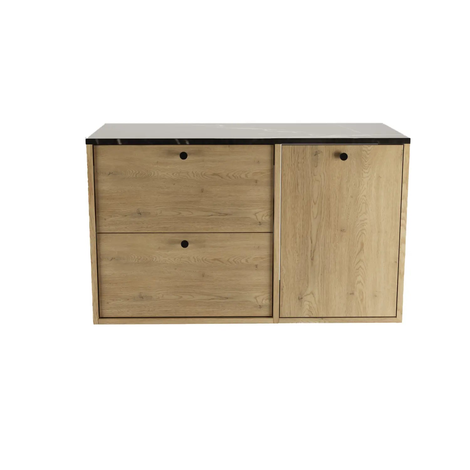 Szafka pod umywalkę 100 cm z koszem na pranie Belino - Dąb Cremona/Marmur Czarny blat