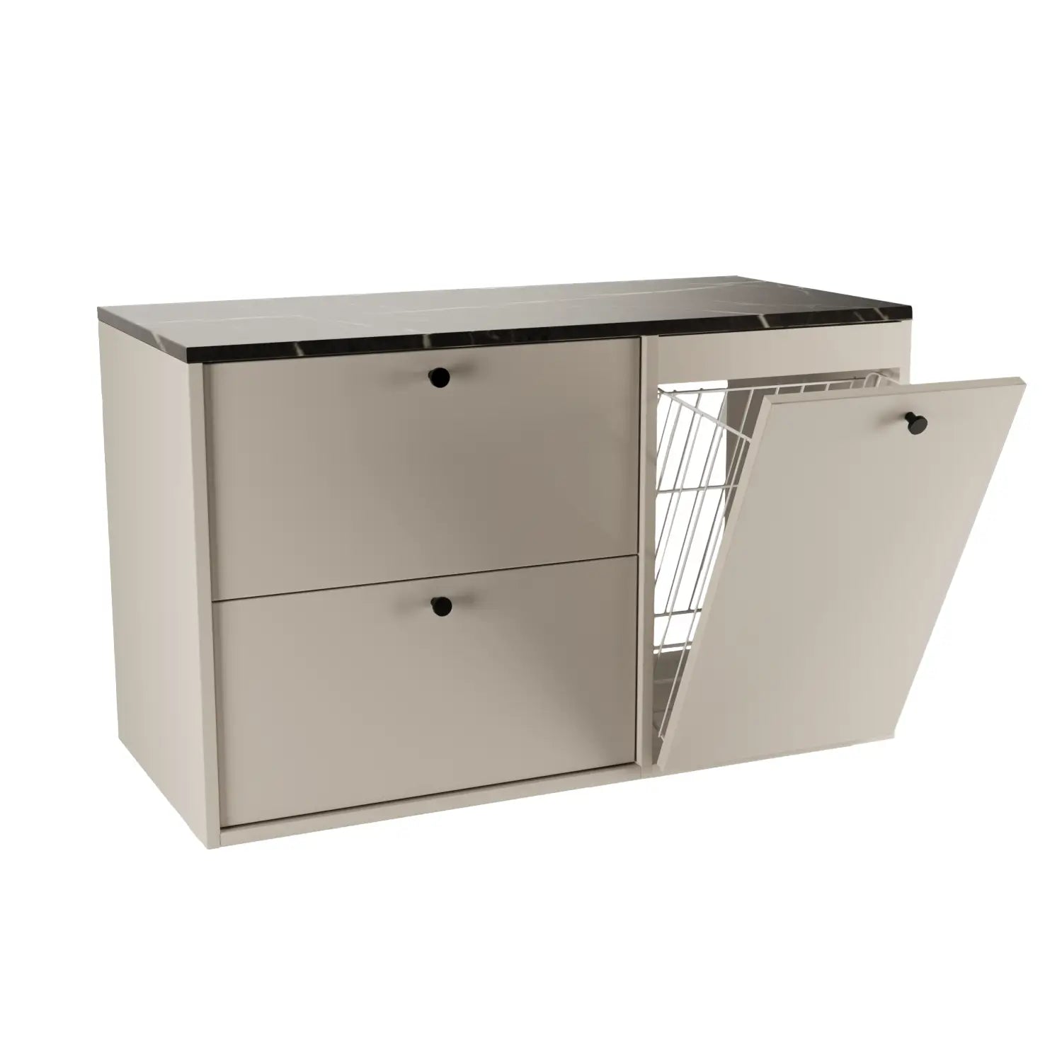 Szafka pod umywalkę 100 cm z koszem na pranie Belino - Kaszmir/Marmur Czarny