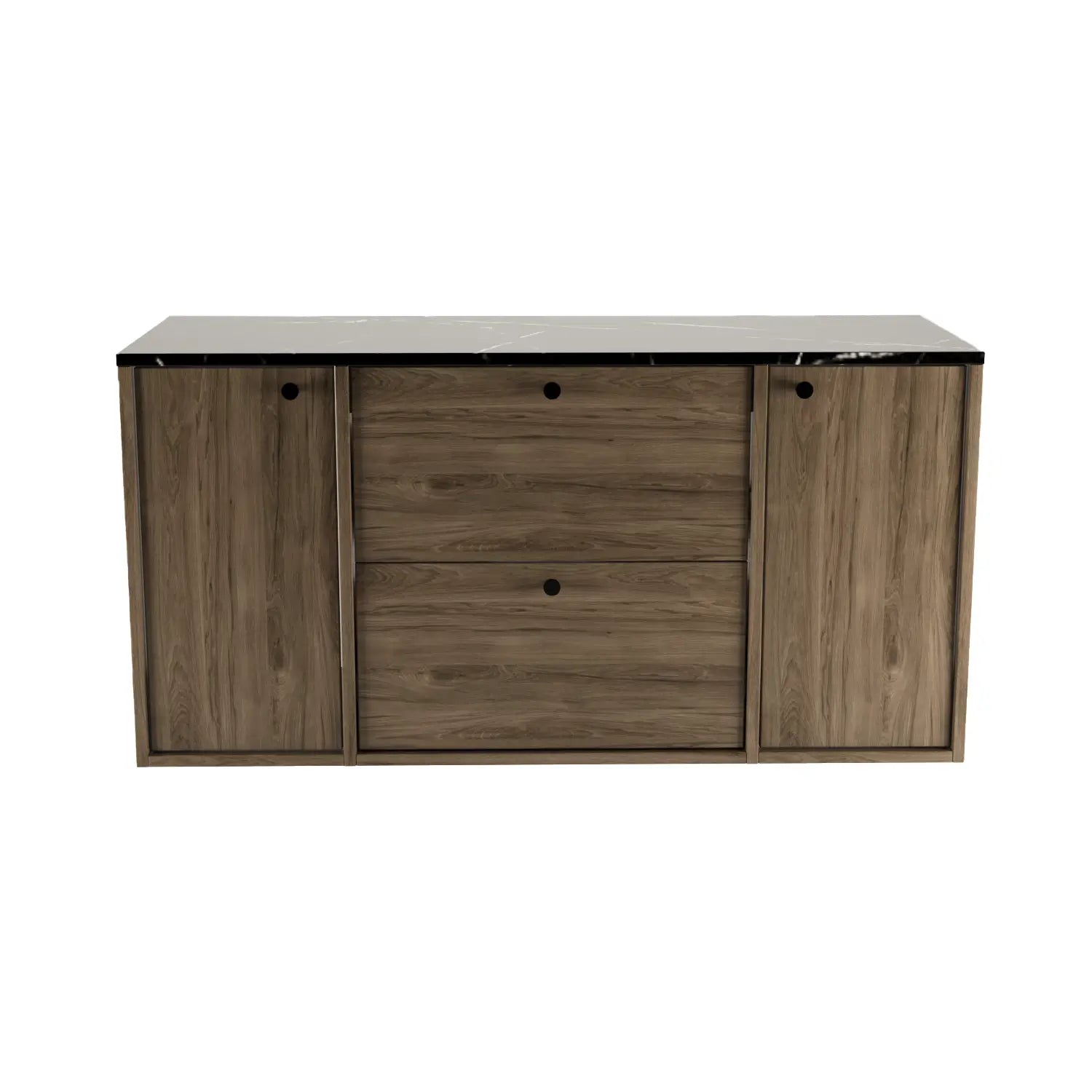 Szafka pod umywalkę z 2 drzwiami i 2 szufladami 120 cm Belino - Ciemny Orzech/Marmur Czarny blat