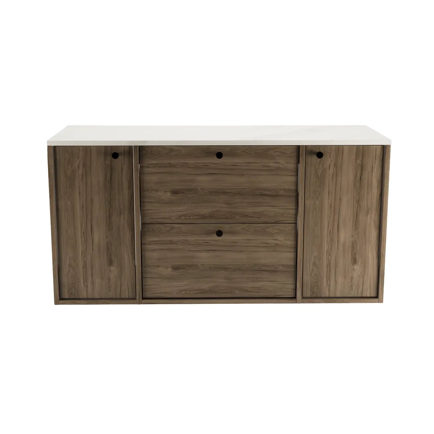 Szafka pod umywalkę z 2 drzwiami i 2 szufladami 120 cm Belino - Ciemny Orzech/Marmur Bianco blat