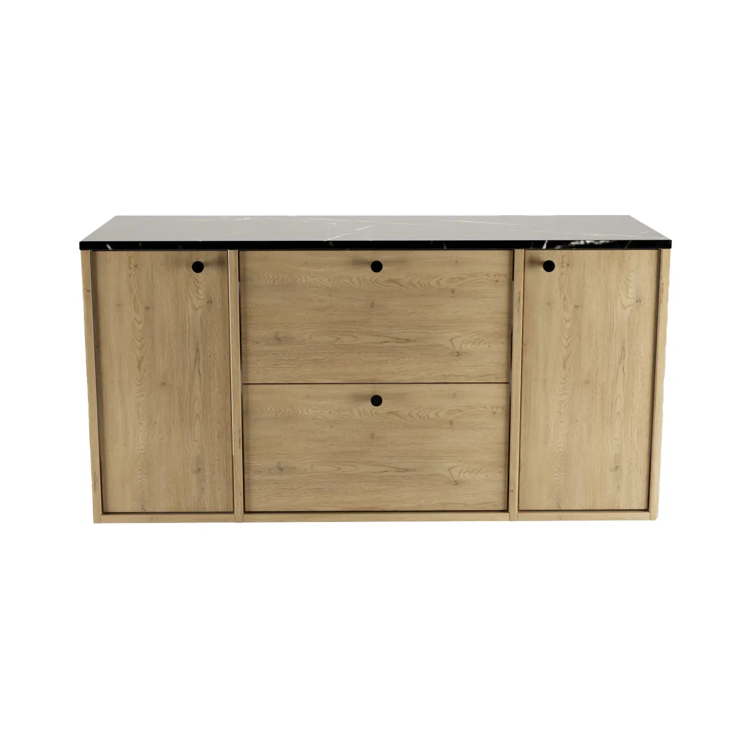 Szafka pod umywalkę z 2 drzwiami i 2 szufladami 120 cm Belino - Dąb Cremona/Marmu Czarny blat