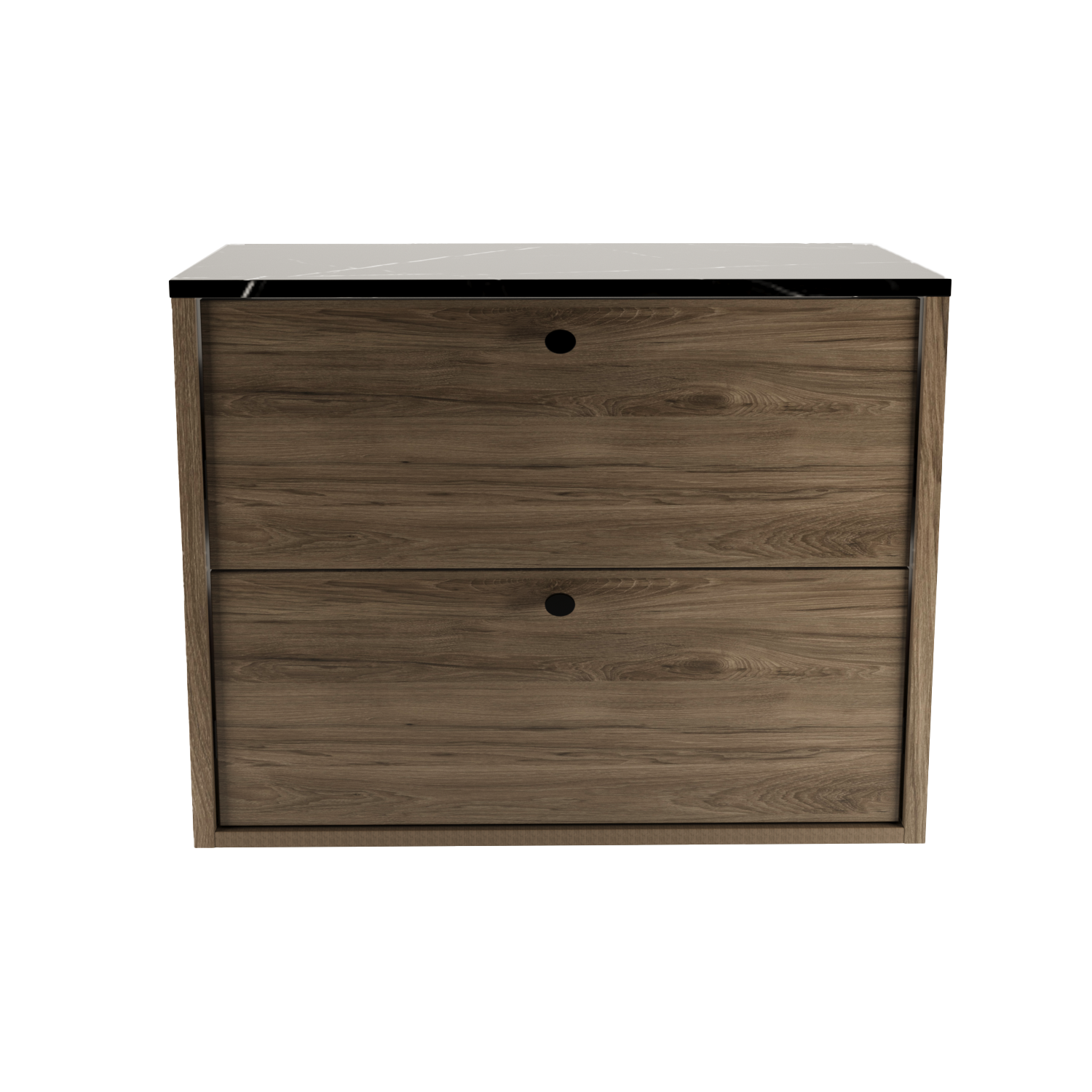 Szafka łazienkowa pod umywalkę 80 cm Belino - Ciemny Orzech/Marmur Czarny blat