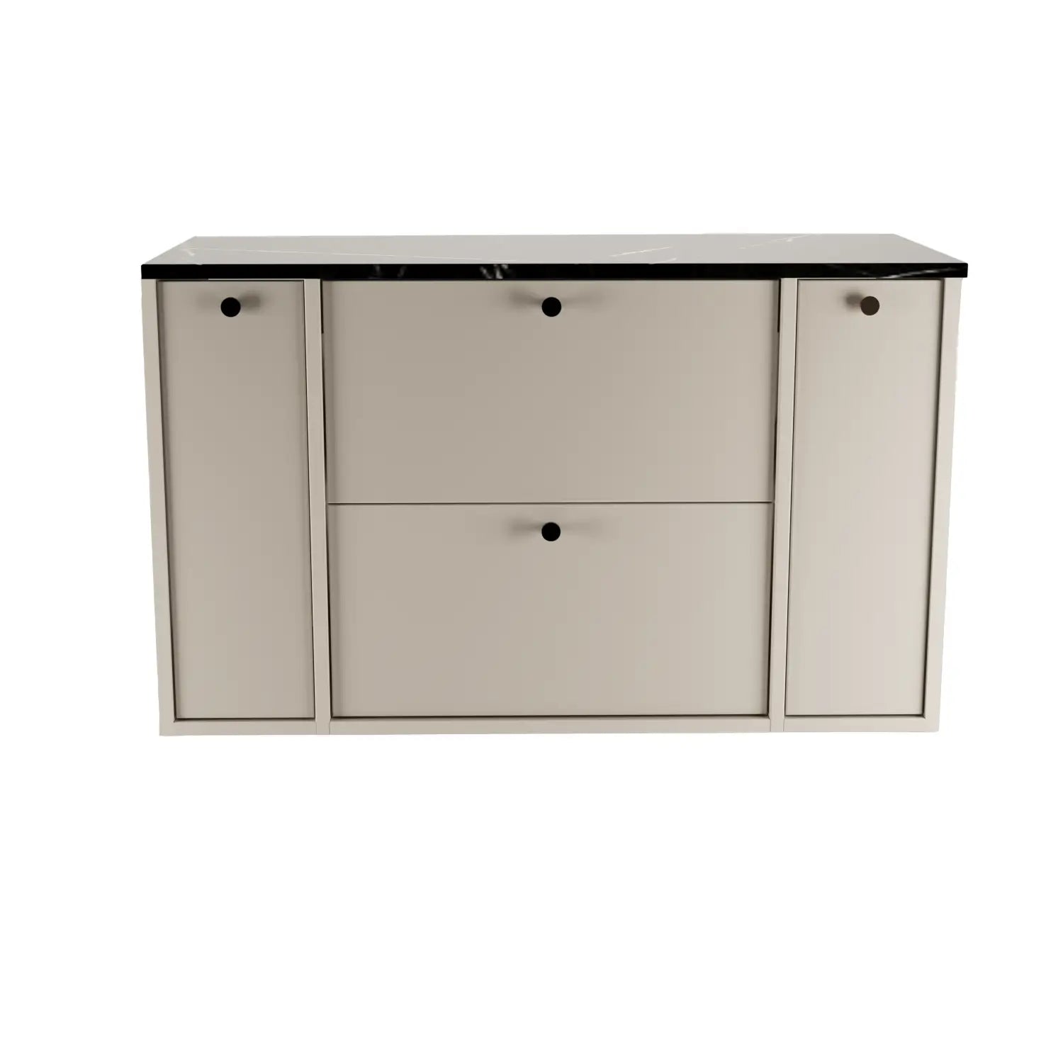 Szafka pod umywalkę z 2 regałami zamkniętymi 100 cm Belino - Kaszmir/Marmur Czarny