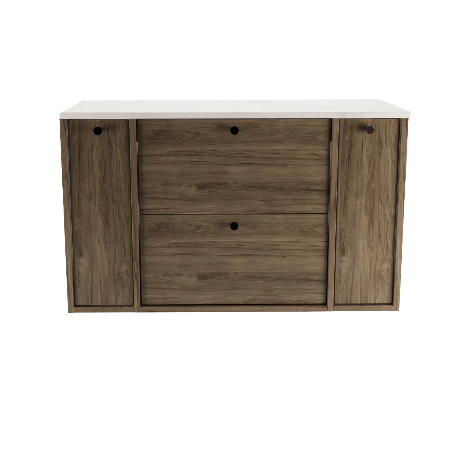 Szafka pod umywalkę z 2 regałami zamkniętymi 100 cm Belino - Ciemny Orzech/Marmur Czarny