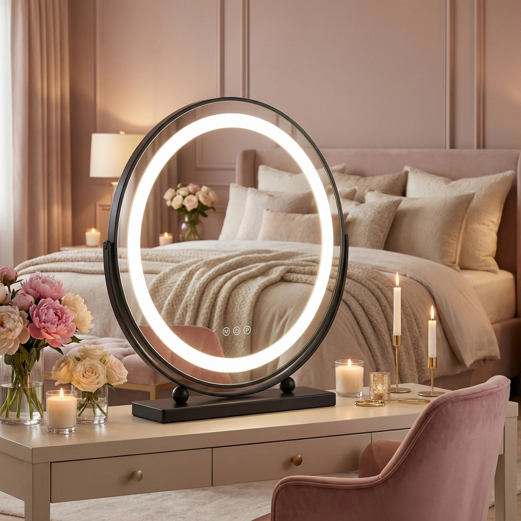 Lustro do make-upu LED - 40 cm Czarne