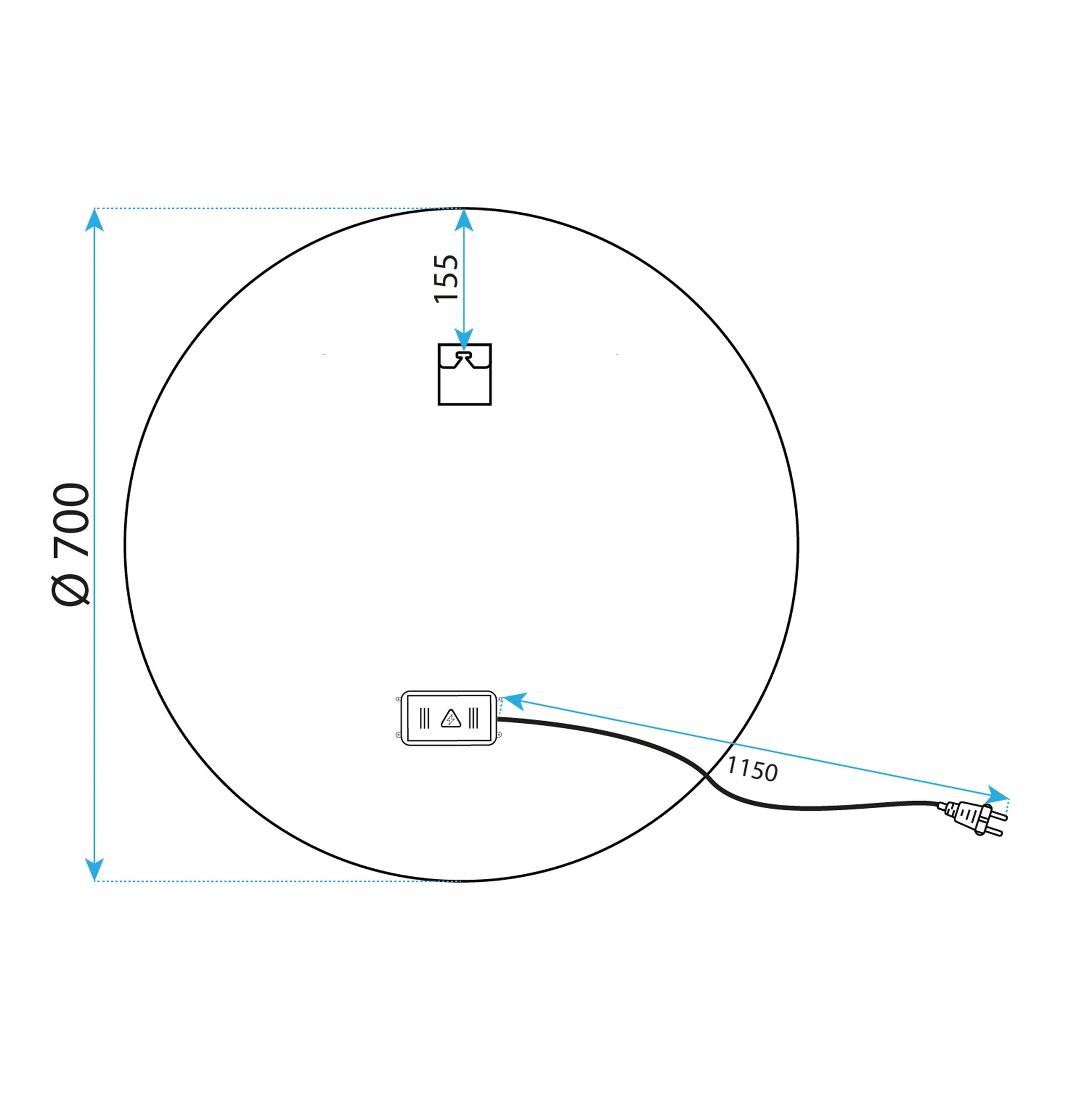 Lustro ścienne LED MMJ - 70 cm Czarny