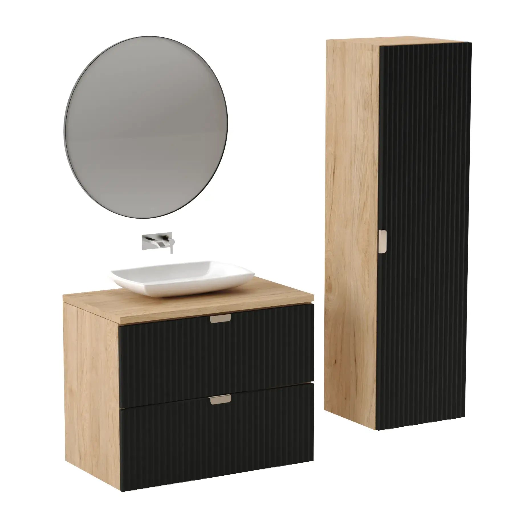 Szafka pod umywalkę z ryflowanymi frontami 80 cm Willy - Czarny/Orzech