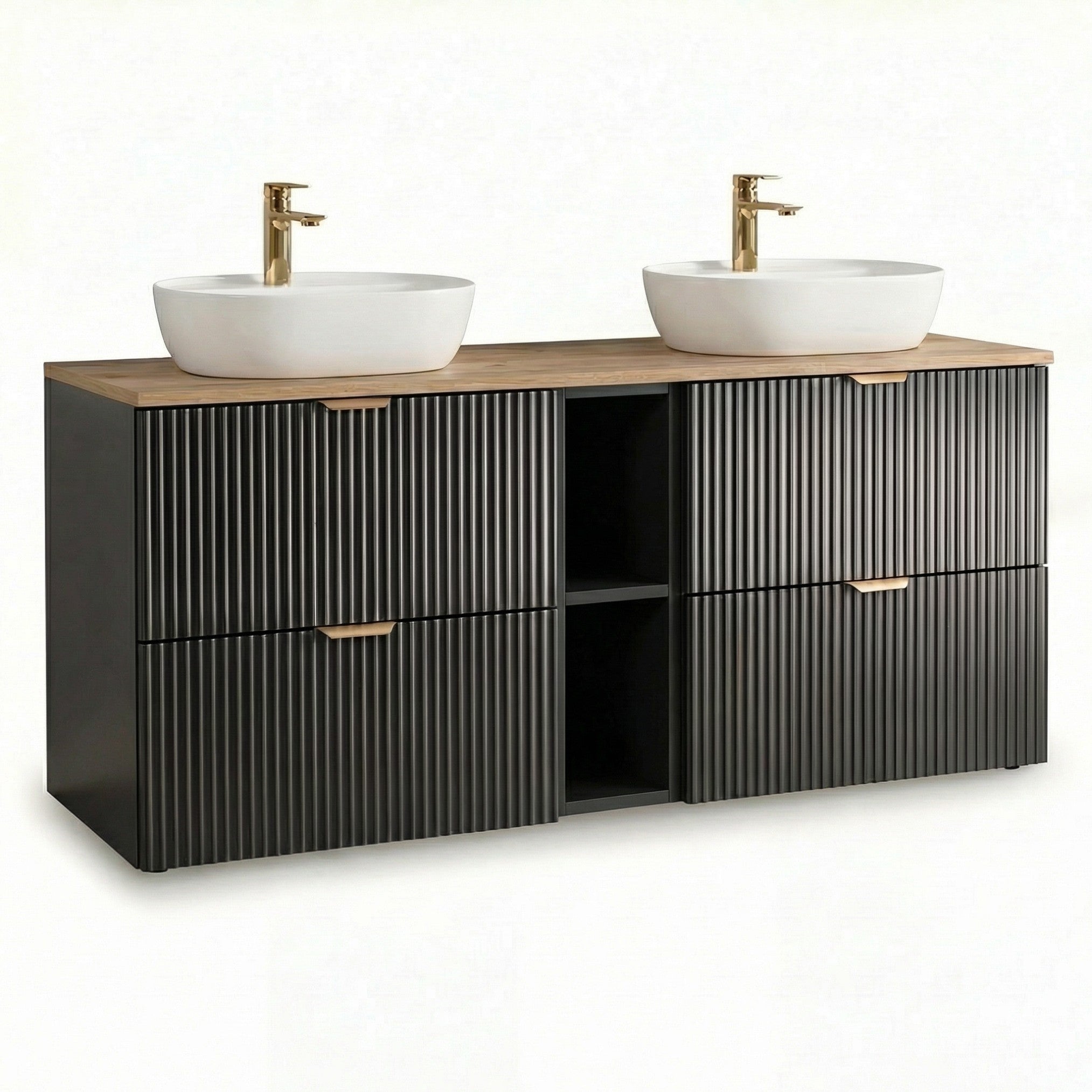 Zestaw mebli łazienkowych: Szafka pod umywalkę z umywalkami 140 cm Czarny Willy