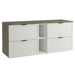 Szafka pod umywalkę 140 cm biała orzech ciemny Roma z regałem łazienkowa MDF soft close białe fronty ciemny orzech