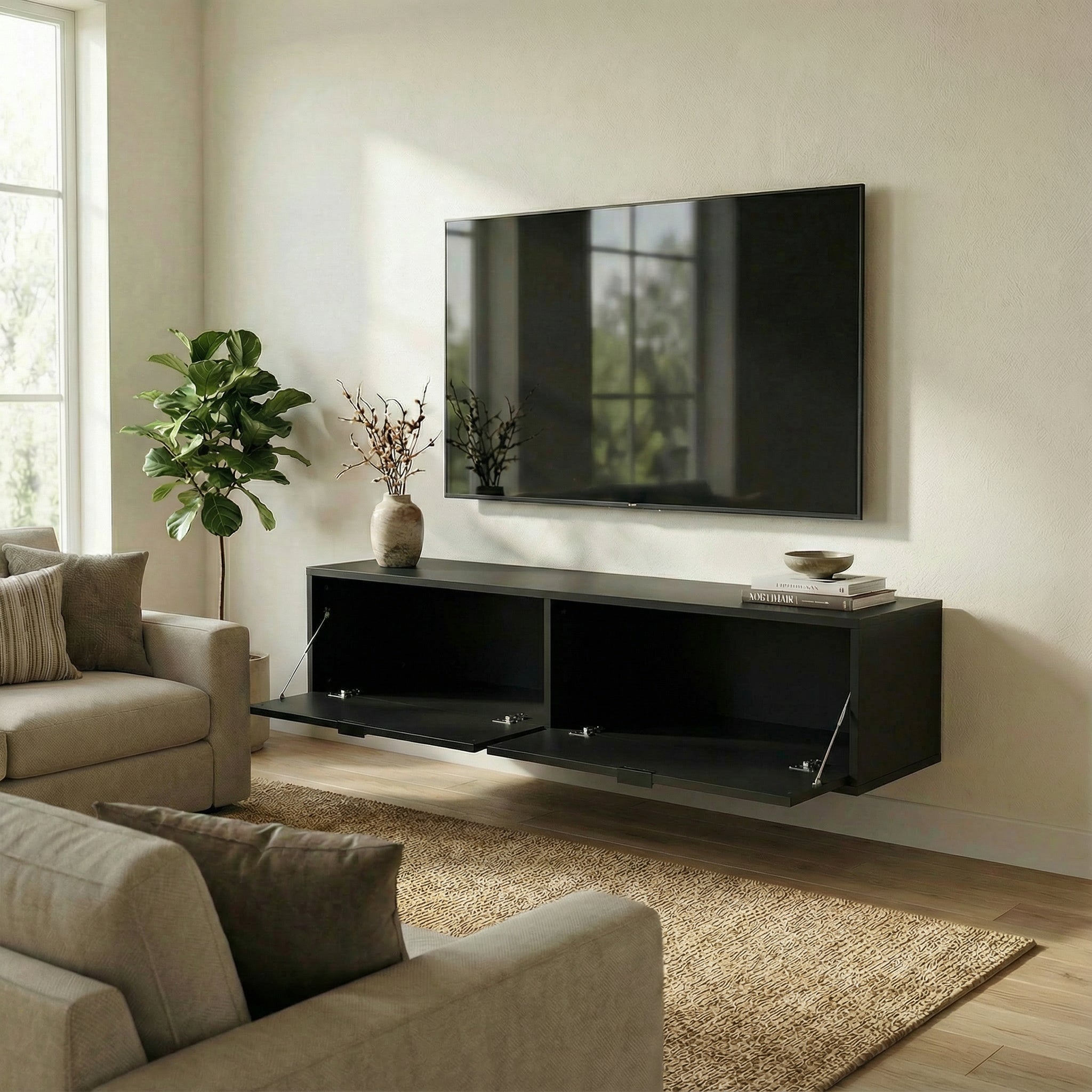 Szafka RTV 140 cm Aura - wisząca Czarny