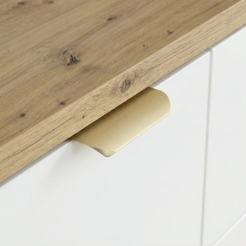 Szafka pod umywalkę 80 cm z regałem, z gładkimi frontami Orio - Biała/Dąb artisan – detal