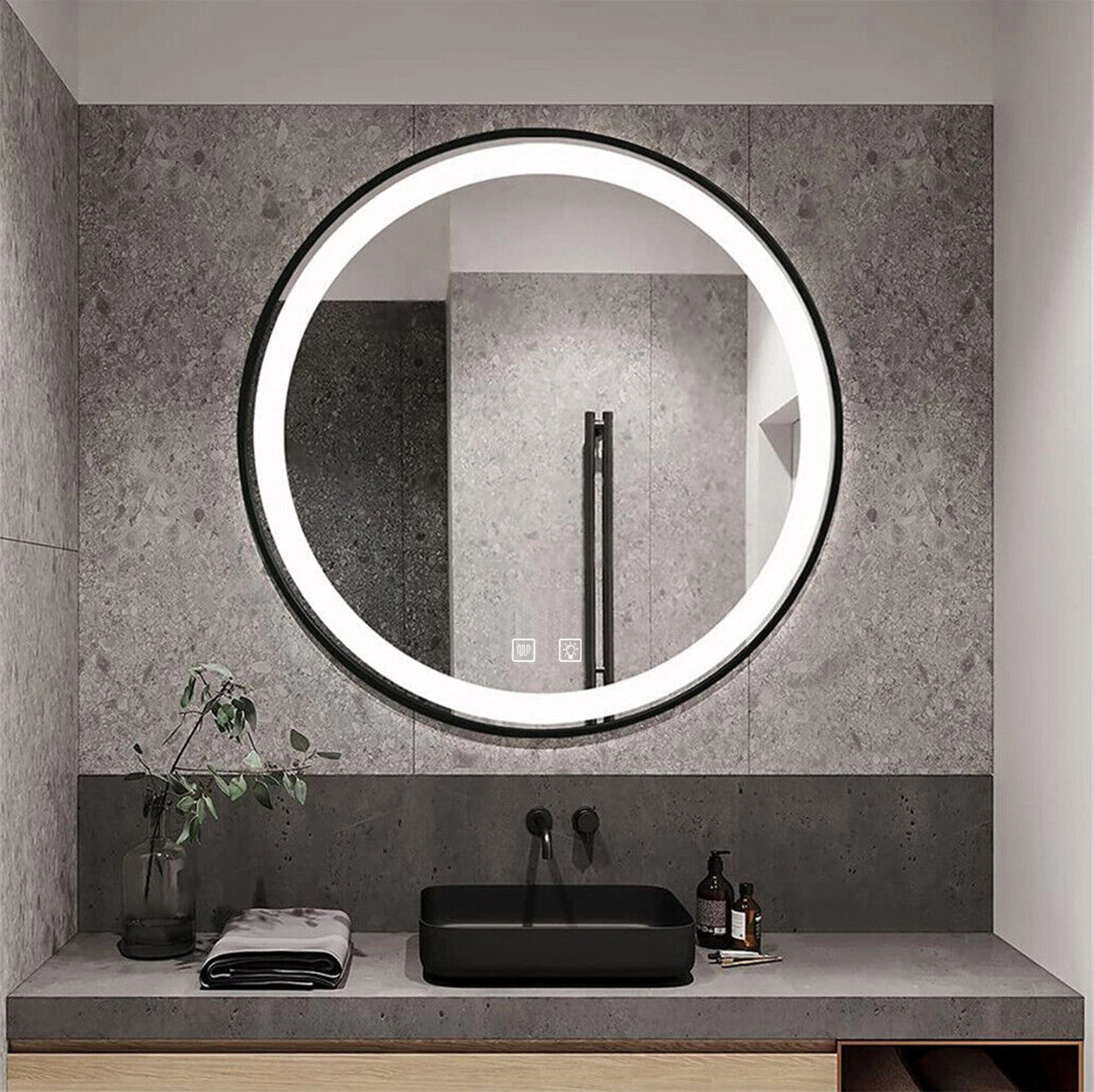 Lustro ścienne LED MMJ - 50 cm Czarny
