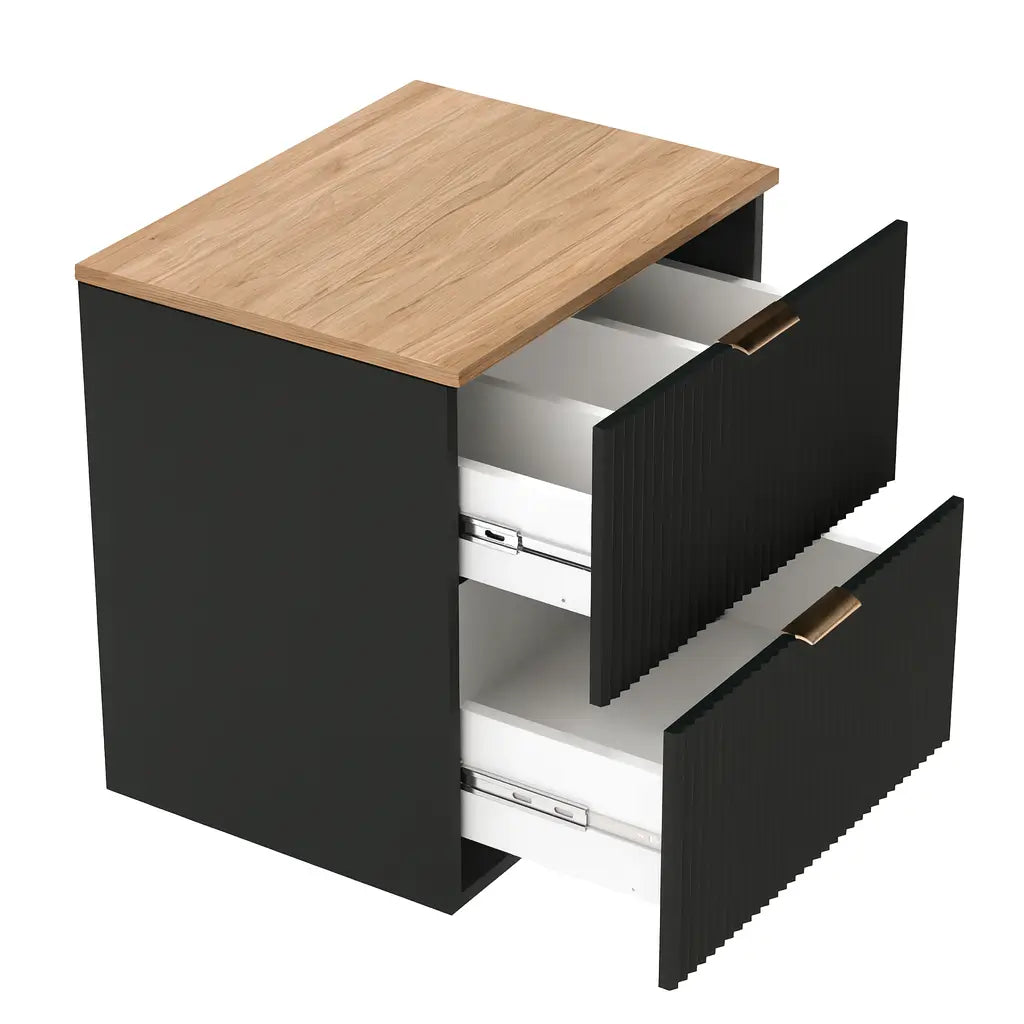 Szafka pod umywalkę 140 cm z regałem - Czarny / blat Orzech