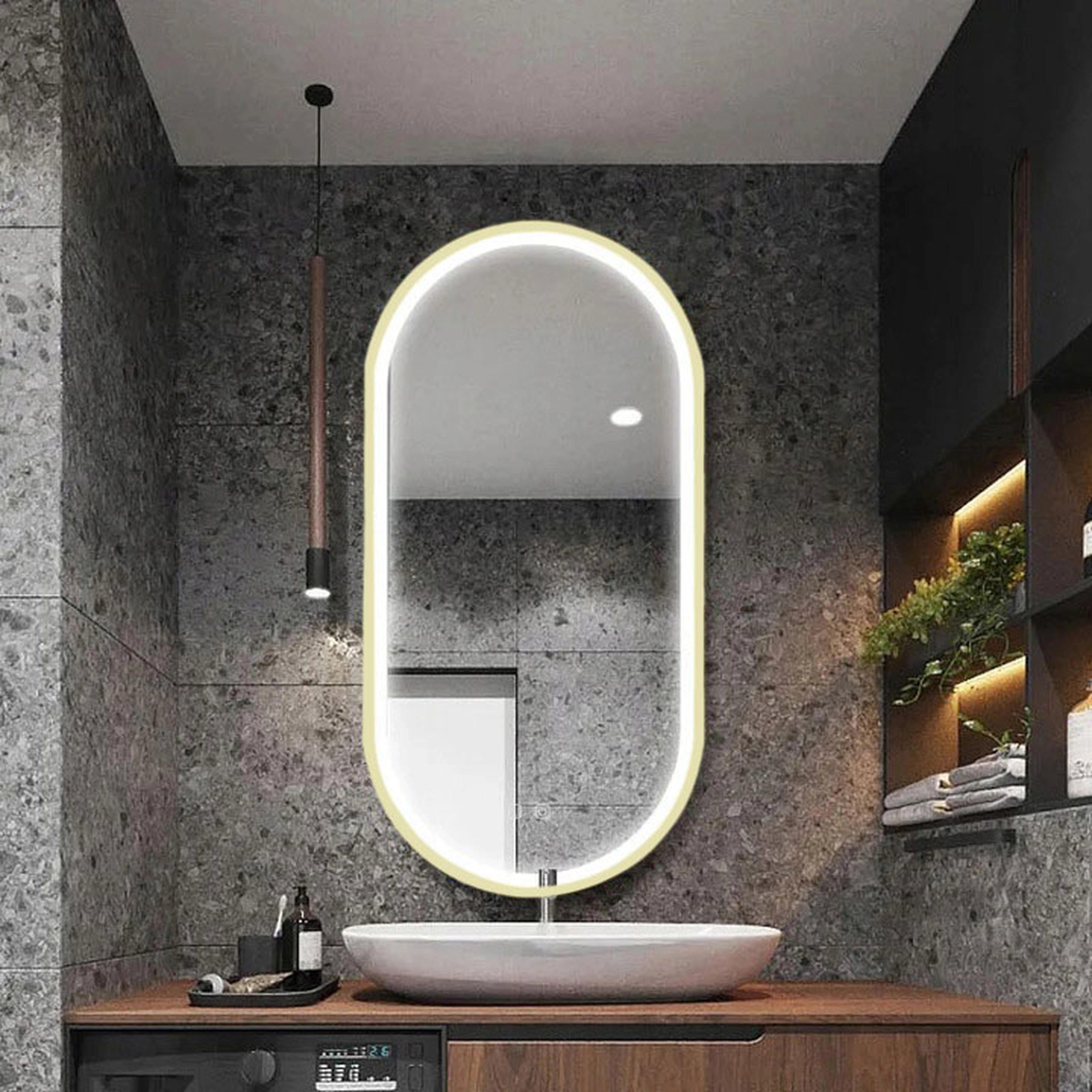 Lustro ścienne LED OVL 50x100 cm - Złote