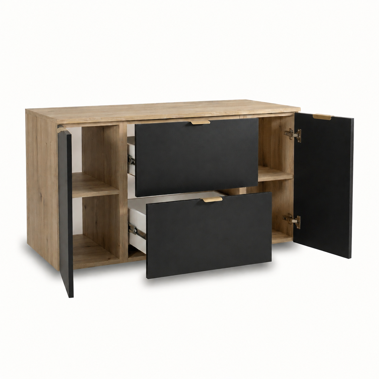 Szafka pod umywalkę 2 drzwi 2 szuflady 120 cm Orio - Czarna/Dąb artisan