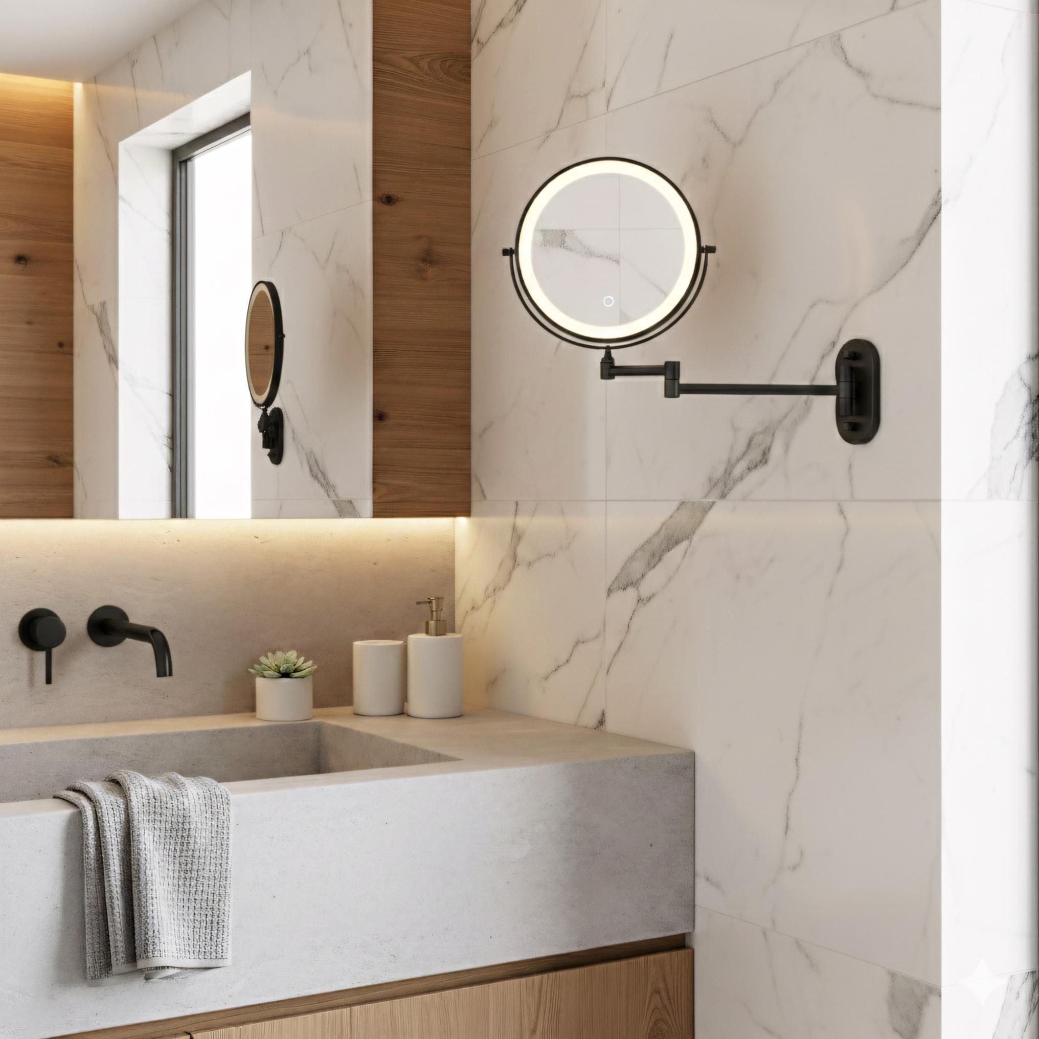 Lustro ścienne dwustronne kosmetyczne LED Glow - Czarne