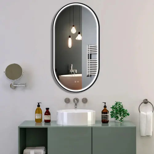 Lustro ścienne LED OVL 50x100 cm - Czarne