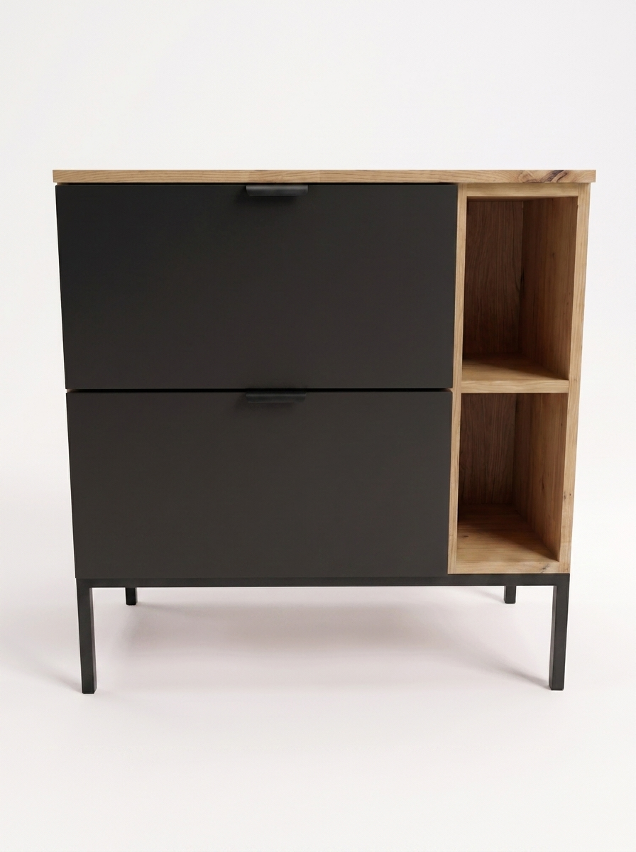 Szafka pod umywalkę na stelażu 80 cm z regałem Orio - Czarny/Dąb artisan