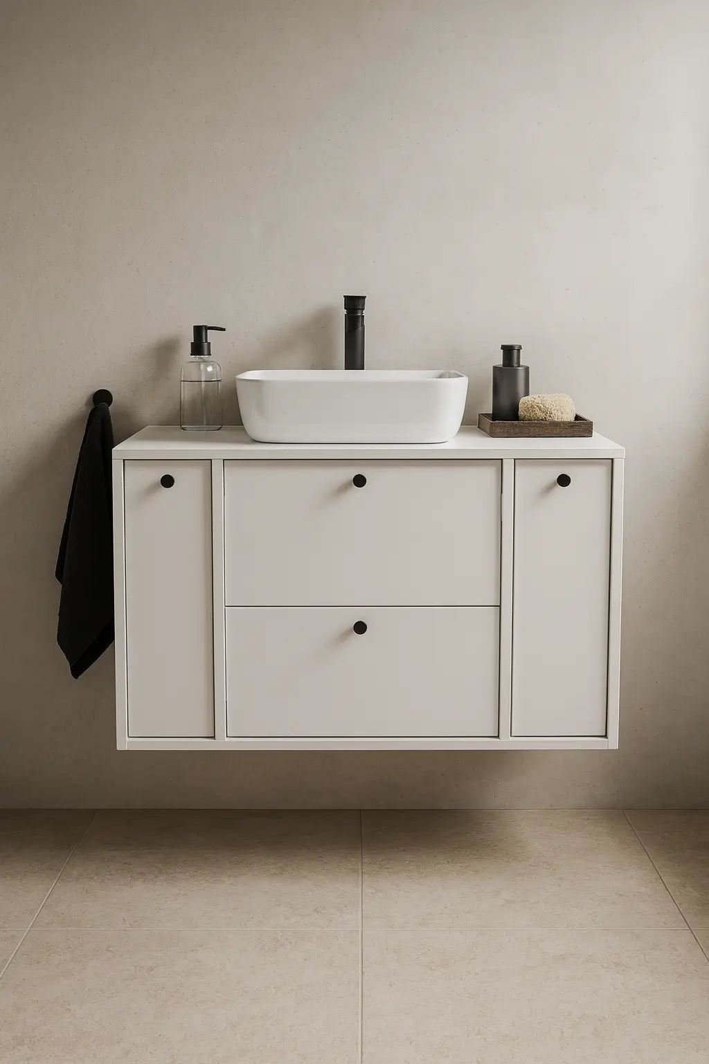 Szafka pod umywalkę z 2 regałami zamkniętymi 100 cm Belino - Kaszmir