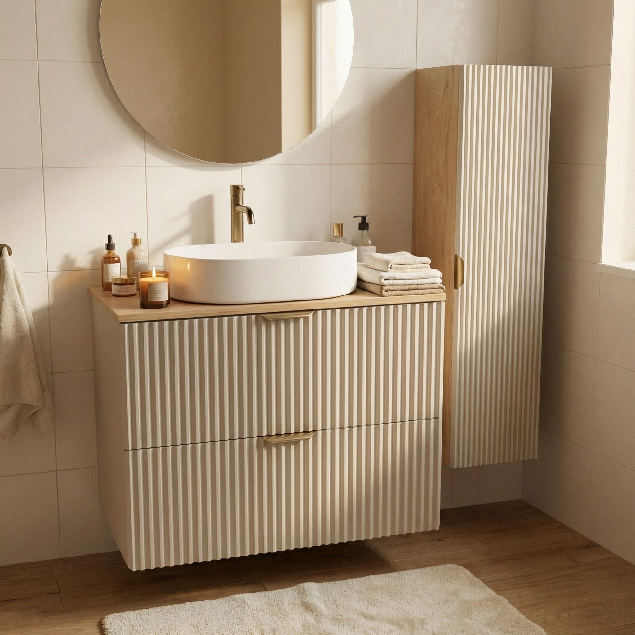 Zestaw mebli Szafka 80 cm + Słupek łazienkowy Kaszmir/Orzech Willy