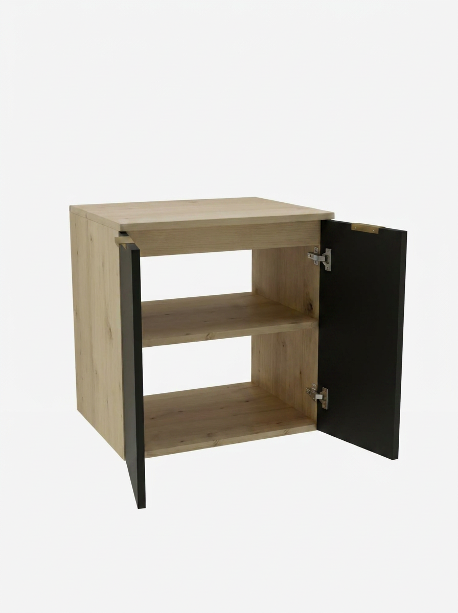 Zestaw łazienkowy: Szafka pod umywalkę z drzwiami 60 cm z umywalką Czarny/Dąb Artisan Orio