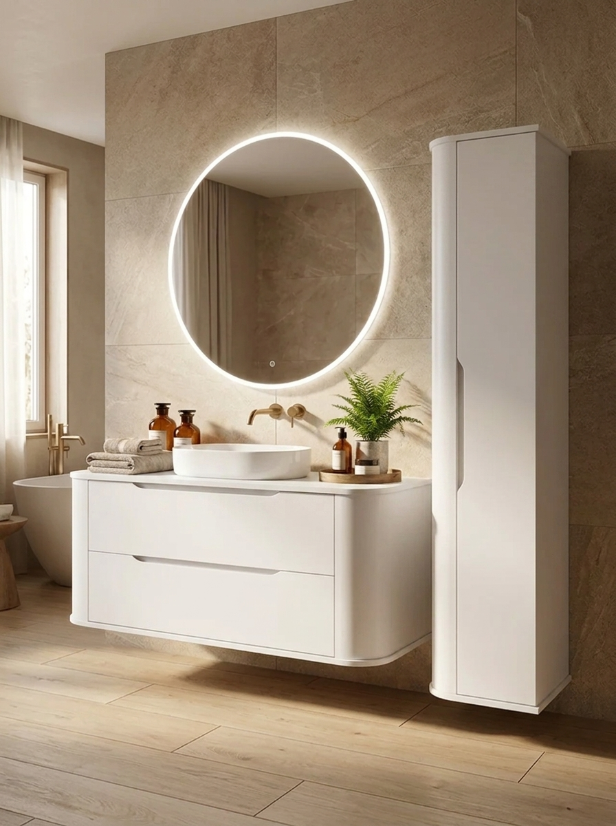 Szafka pod umywalkę 120 cm zaoblona Luma - Biała – aranżacja w łazience