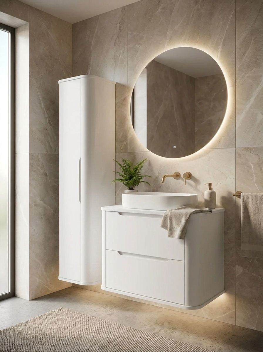 Szafka pod umywalkę 60 cm zaoblona Luma - Biała – aranżacja w łazience