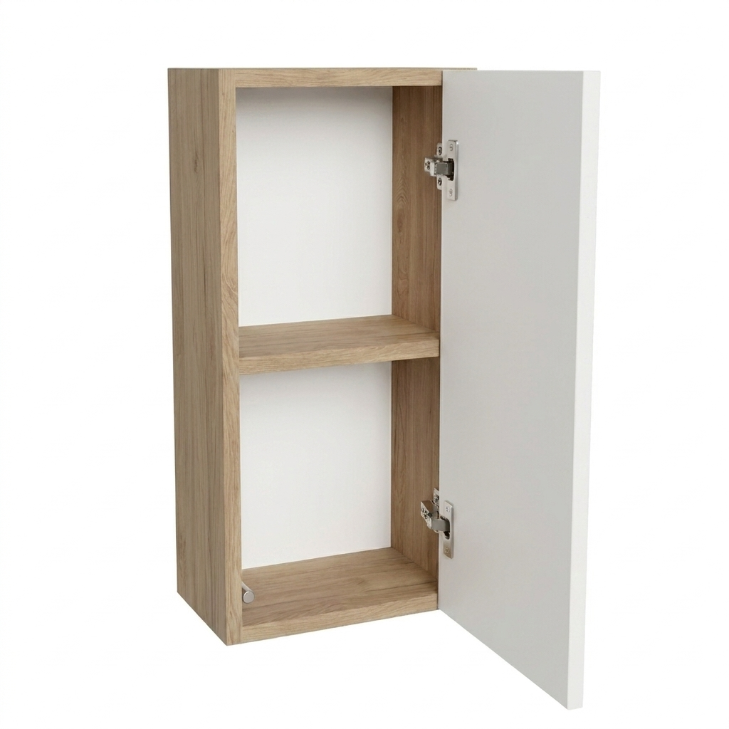Wisząca szafka łazienkowa 30 cm, 1 drzwi z półką Willy - Biała/Orzech