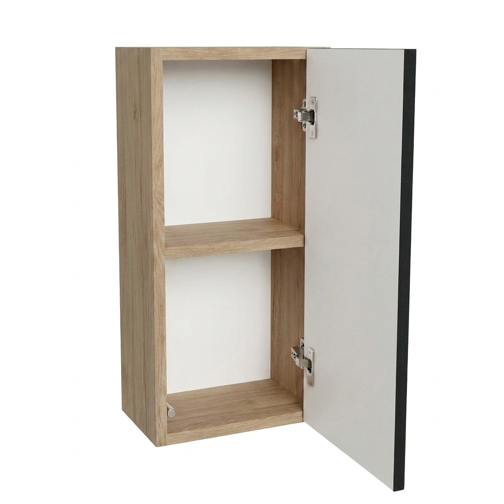 Wisząca szafka łazienkowa 30 cm, 1 drzwi z półką Willy - Czarna/Orzech
