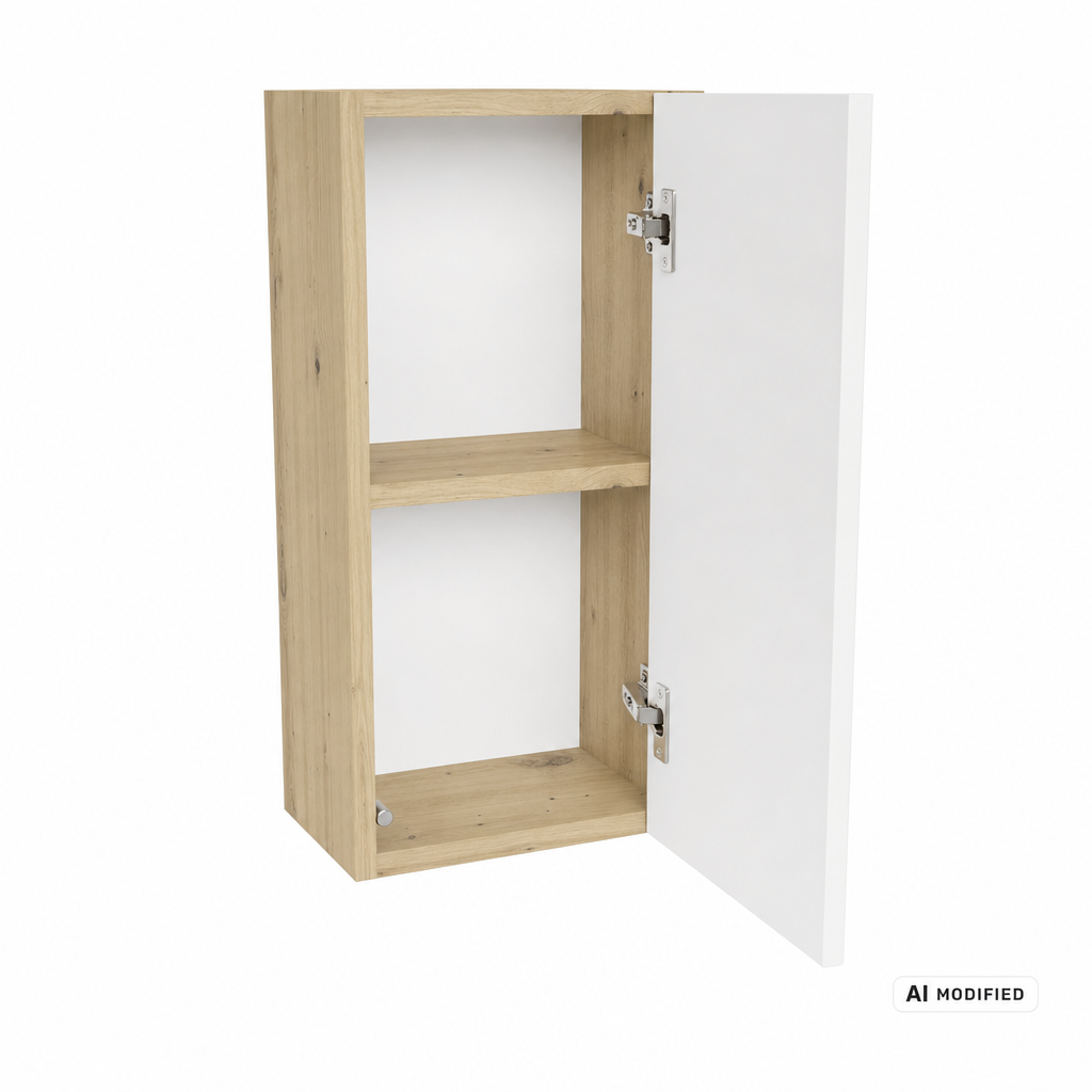 Wisząca szafka łazienkowa 30 cm, 1 drzwi z półką Orio - Biała/Dąb artisan