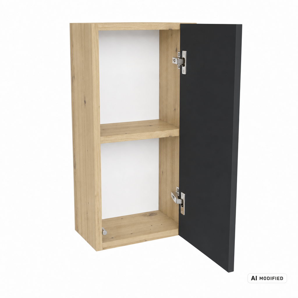 Wisząca szafka łazienkowa 30 cm, 1 drzwi z półką Orio - Czarna/Dąb artisan