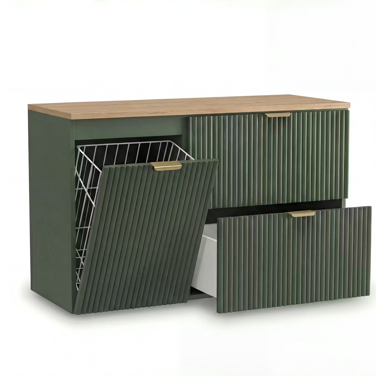 Szafka pod umywalkę z koszem na pranie 100 cm Willy - Szałwiowy/blat Orzech