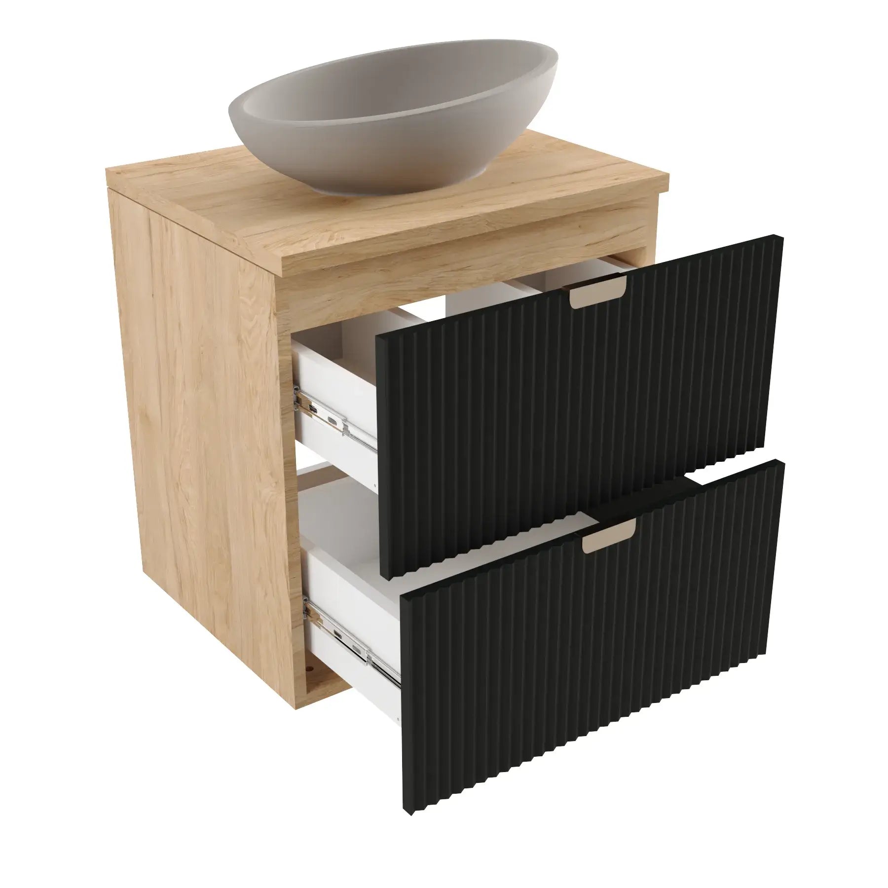 Szafka pod umywalkę z ryflowanymi frontami 80 cm Willy - Czarny/Orzech