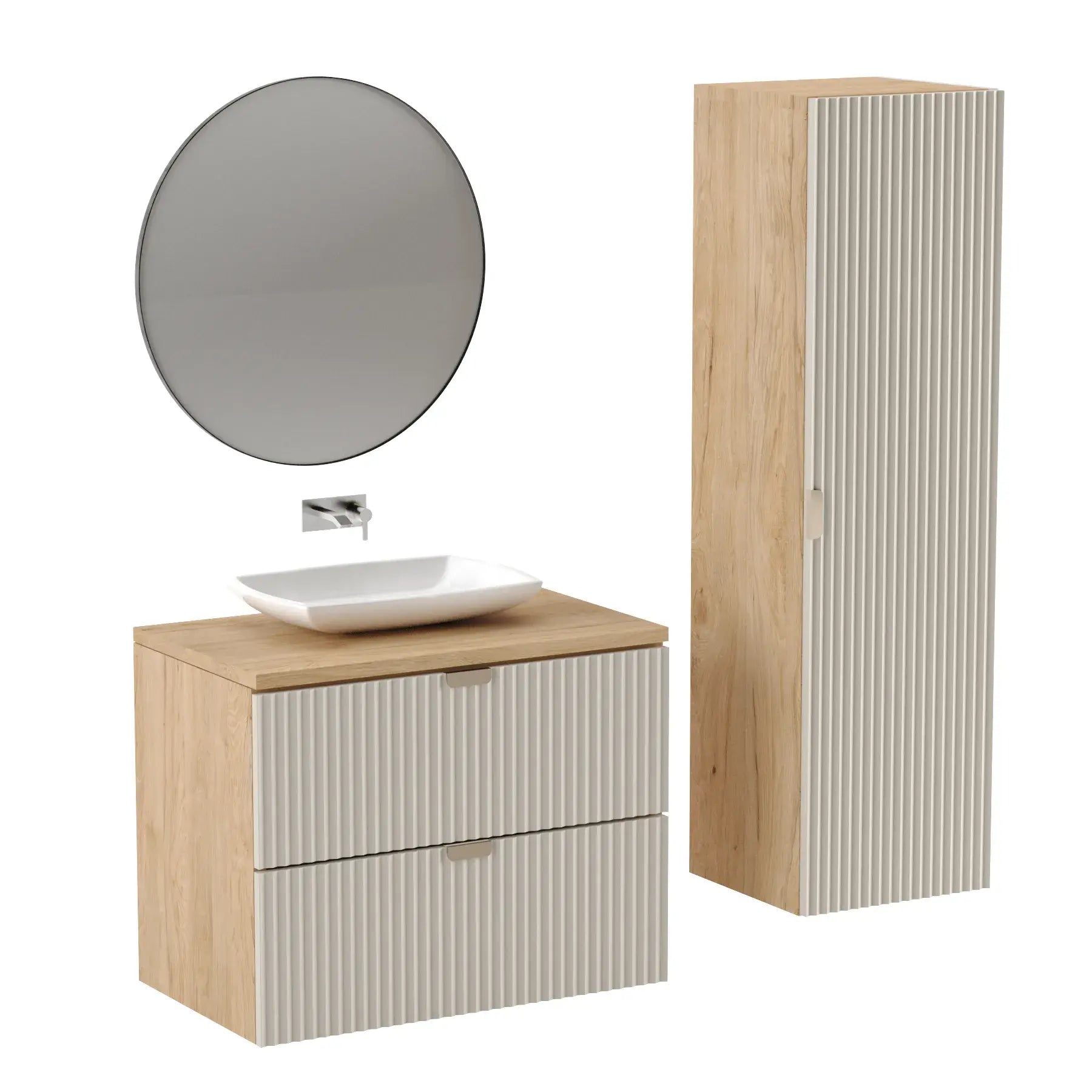 Szafka pod umywalkę z ryflowanymi frontami 80 cm Willy - Kaszmir/Orzech