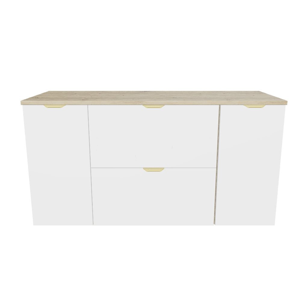 Szafka pod umywalkę 2 drzwi 2 szuflady 120 cm Orio - Biała/Dąb artisan
