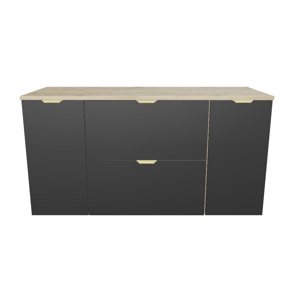 Szafka pod umywalkę 2 drzwi 2 szuflady 120 cm Orio - Czarna/Dąb artisan