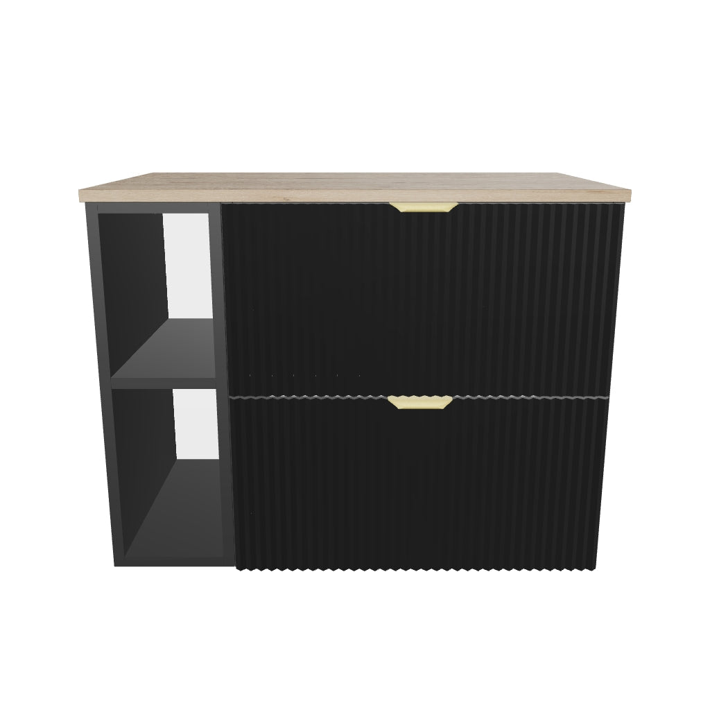 Szafka pod umywalkę z regałem 80 cm Willy - Czarny/blat Orzech