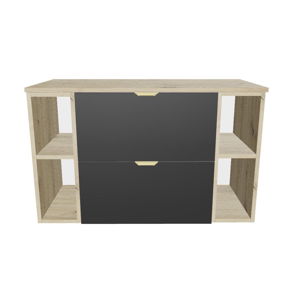 Szafka pod umywalkę 100 cm z 2 regałami, z gładkimi frontami Orio - Czarna/Dąb artisan