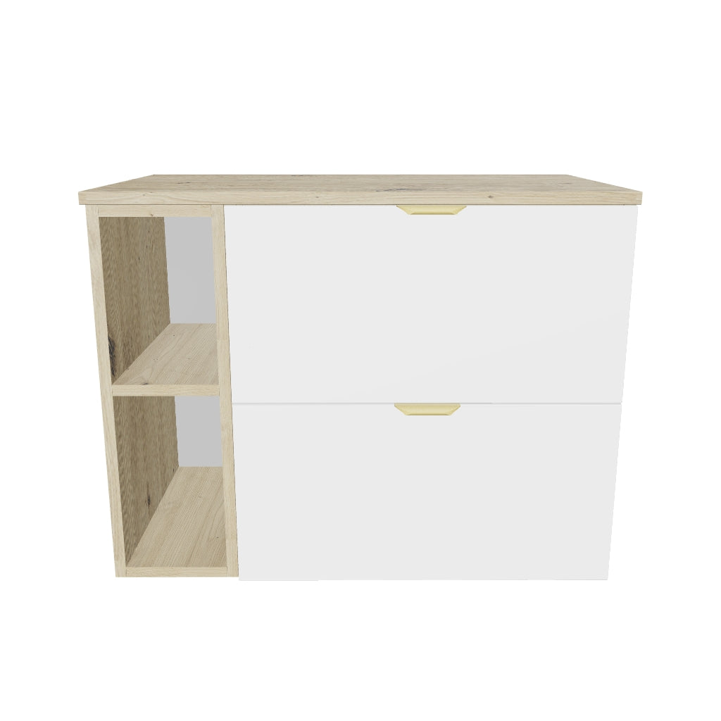 Szafka pod umywalkę 80 cm z regałem, z gładkimi frontami Orio - Biała/Dąb artisan